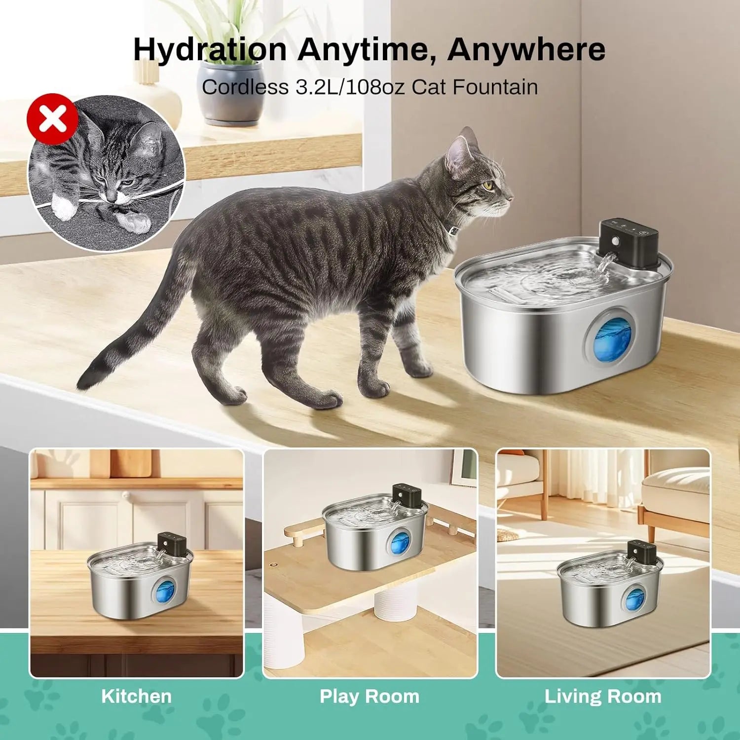 Pet Water Fountain Stainless Wireless